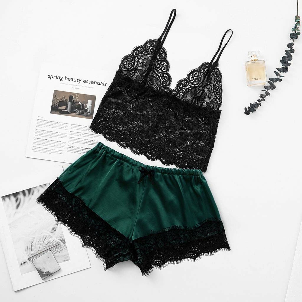 Intimate wear lace top Green and black S & M